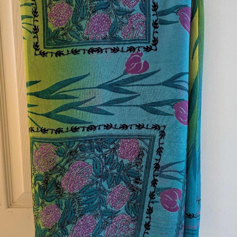 New Floral Patterned Georgette Saree Blue ,Purple, Green and Yellow